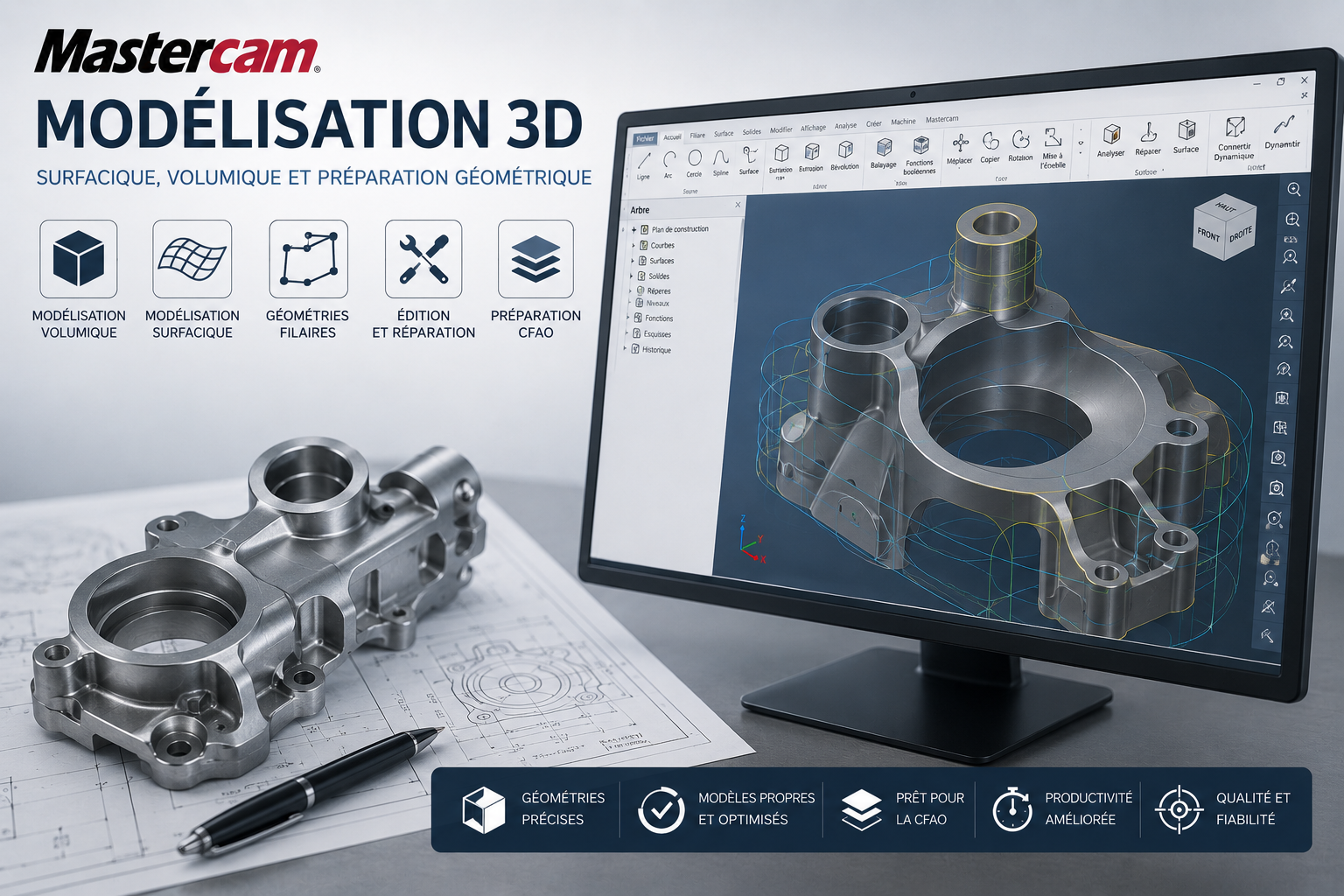 Formation Mastercam 4 axes – CFAO, fraisage multi-axes, usinage CNC avancé