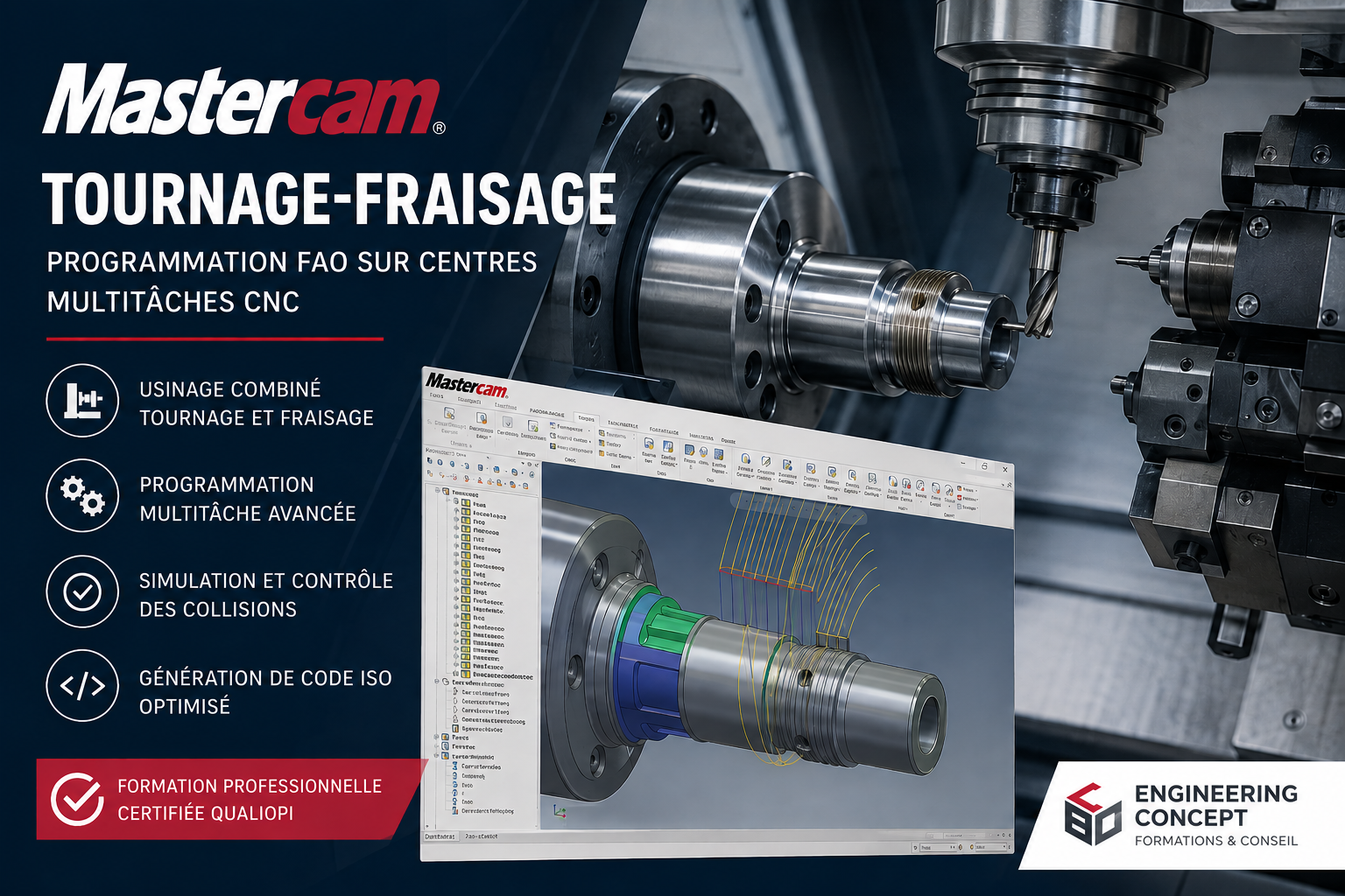 Formation Mastercam Tournage-Fraisage – FAO Multitâche – Programmation avancée CNC